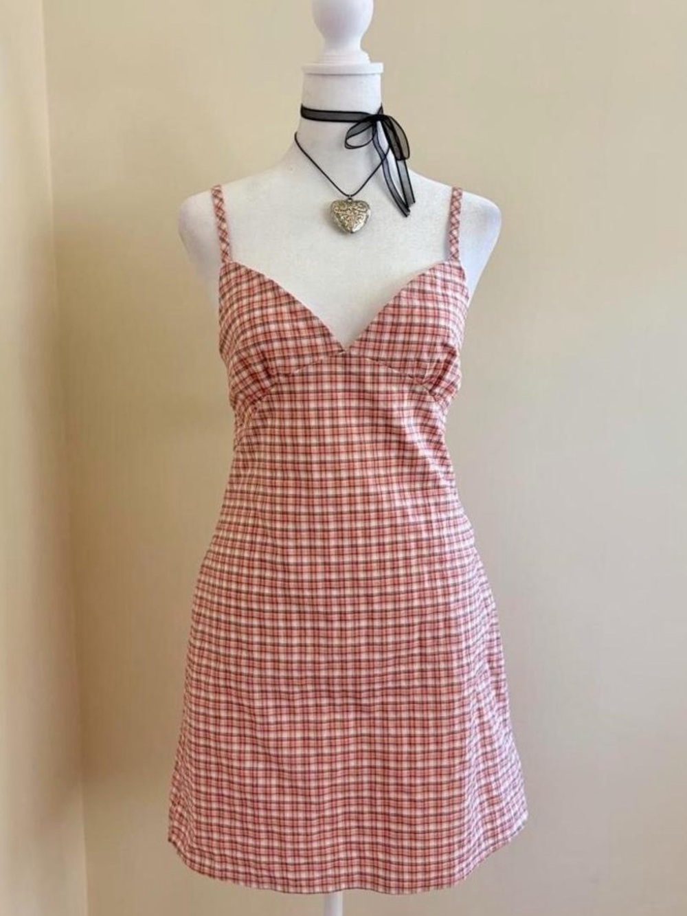 Full Tilt cottage coquette babydoll plaid mini summer dress pink white Tilly’s M